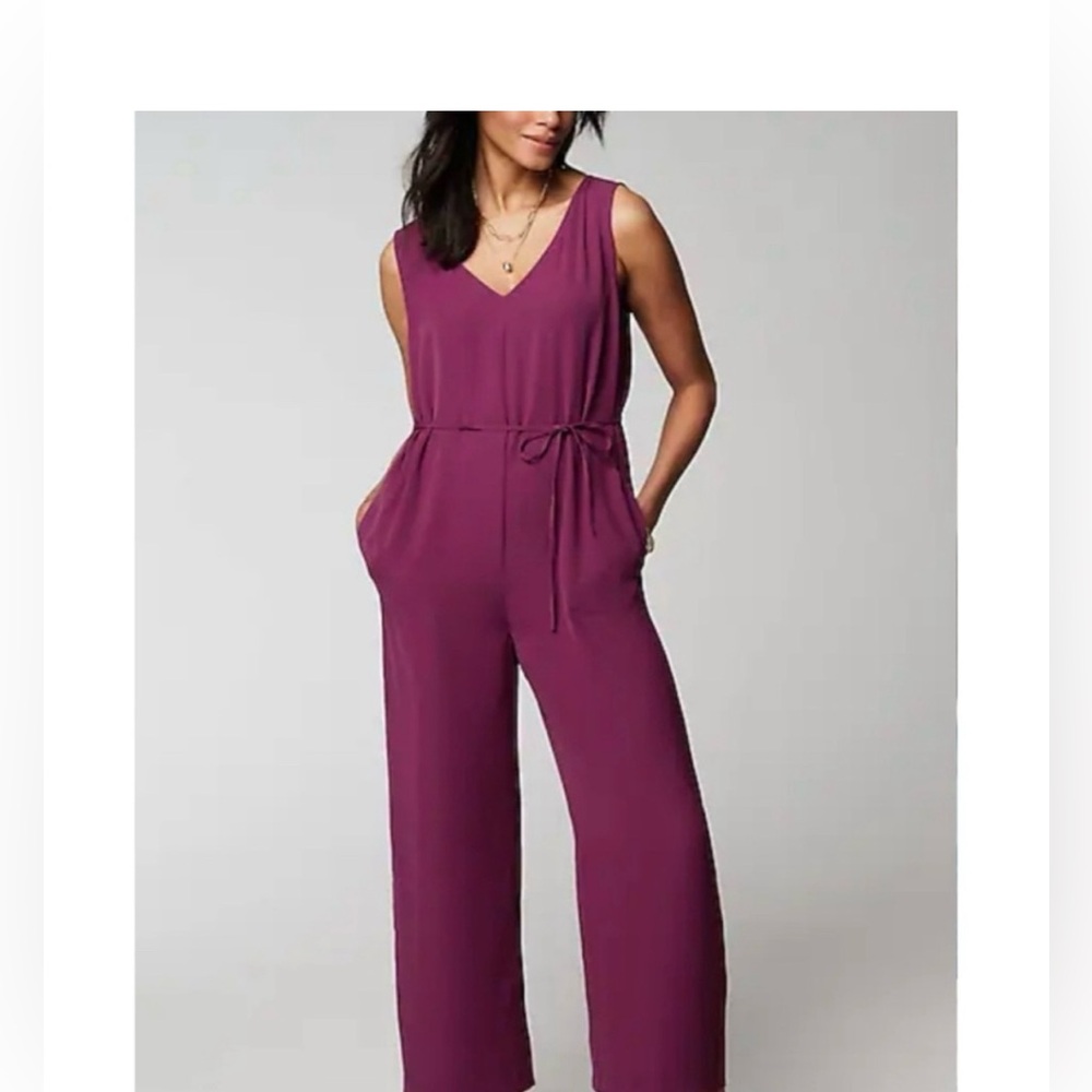 NWT J Jill Wearever Double V-Neck Jumpsuit Mulberry X-large Pockets